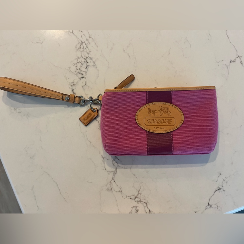 Coach Pink and Tan Clutch Wristlet